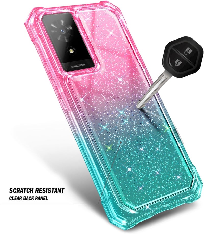 WDHD Compatible with TCL K24 & K23 & TCL 50 LE Phone Case Glitter Pink/Aqua | Full-Body Protective Shockproof Rugged Bumper Cover with Screen Protector, Raised Corners Drop Protection - Image 4